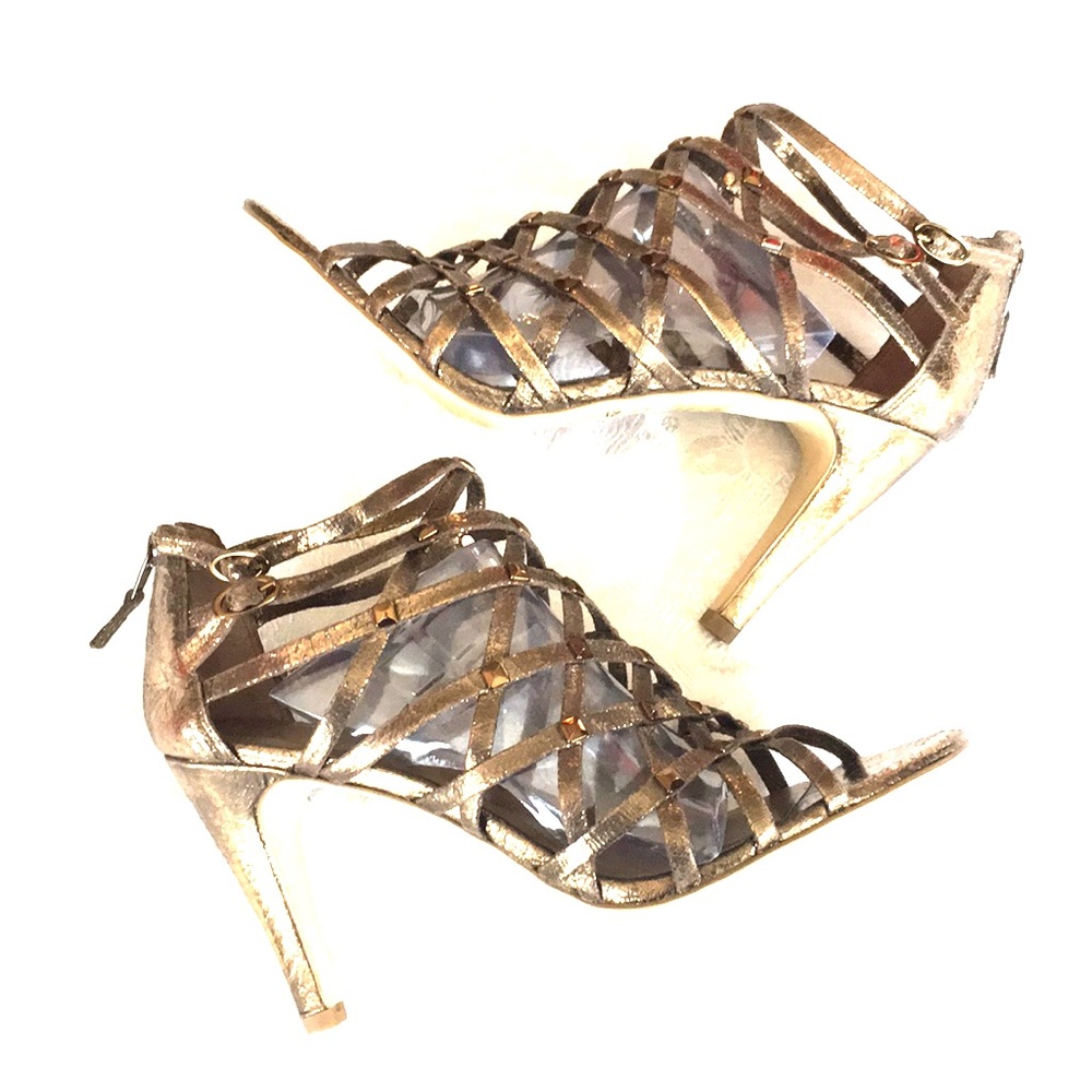 Gold Leather High Heel Sandal